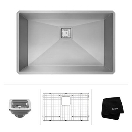 Daniel Kraus Kraus KHU29 28.5 in. Pax Zero-Radius 16 Gauge Handmade Undermount Single Bowl Stainless Steel Kitchen Sink with Noise Defend Soundproofing KHU29